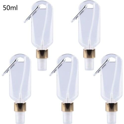 H7JC 5Pcs 50ml Reusable Portable Mini Alcohol Spray Bottle Hand Sanitizer Travel Small Holder Hook Keychain Carrier Bottles