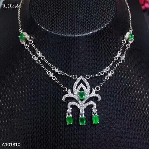 KJJEAXCMY boutique jewels 925 pure silver inlaid natural emerald necklace support test mnh