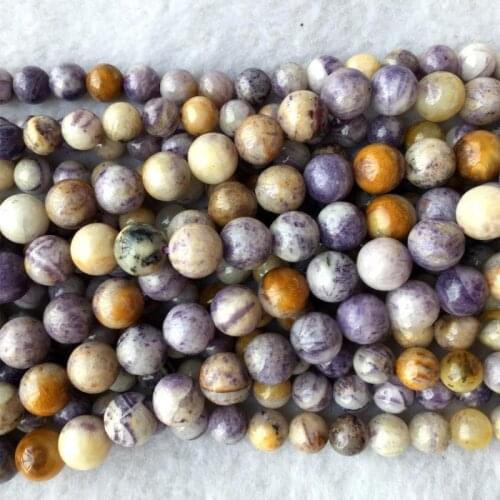 2pcs Natural Lavender Picture Jasper Round Beads 15.5" Strand
