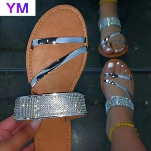 Summer Women Sandals Solid Gold Flat Crystal Ladie Sandals Fashion Non-Slip Outdoor Beach Sandals Women Shoes Zapatos De Mujer