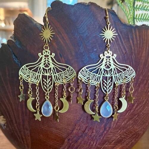 Moonstone Luna Moth Earrings, Hypoallergenic Wanderlust Jewelry