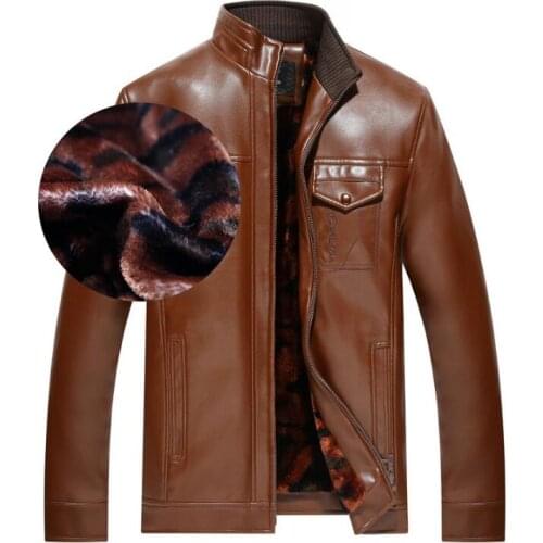 Motorcycle leather jacket men jaqueta de couro masculino plus velvet thickening leather clothing mens stand collar outerwear