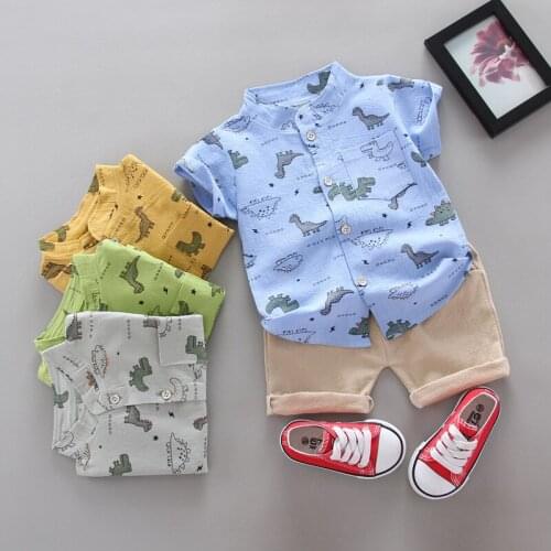 New 2021 Kids Boys Clothing Sets Summer Cartoon Dinosaur Short Sleeve Shirts Tops with Shorts Baby Toddler Cotton Pajama Sets