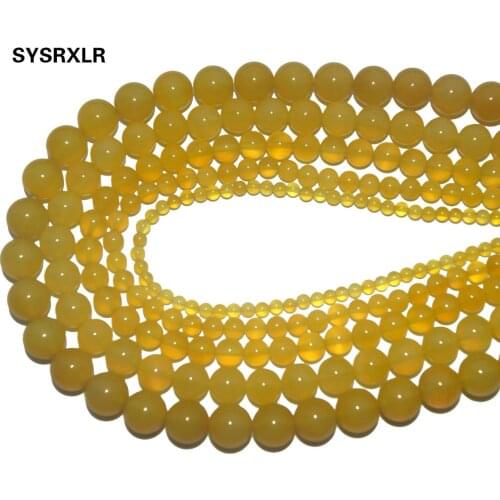 Wholesale Natural Stone Yellow Agates Round Loose Beads For Jewelry Making DIY Bracelet Necklace Material 4 6 8 10 12 MM Strand