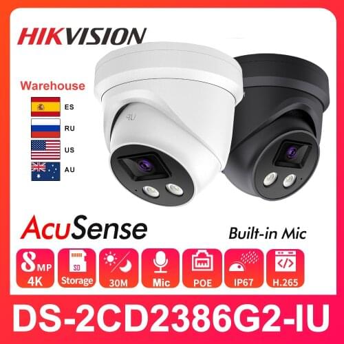 Hikvision Original IP Camera 8MP DarkFighter 4K Dome POE IP Camera SD Card H.265+ IP67 DS-2CD2386G2-I(U) AcuSense IPC vehicle