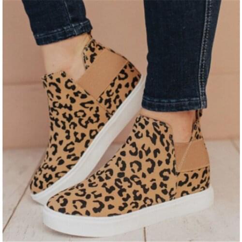 Autumn Leopard Print Womens Boots Fashion Casual Round Head Sewing Solid Color All Match Ladies Flat Shoes Size 43 Women Shoes