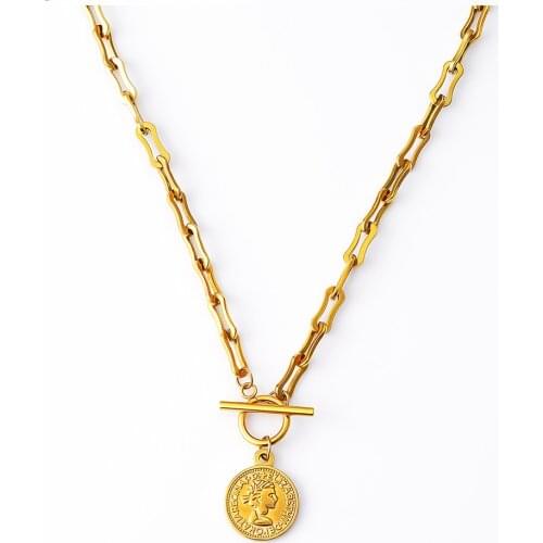 Coin Necklace Stainless Steel Toggle Necklace For Women Metal Medalla Kette Choker Collier Womens Neck Chain