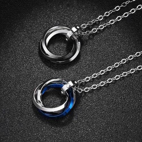 Fashion Geometry Circle Pendant Necklace Stainless Steel Blue Black Rose Gold Couple Necklace Creative Mens Party Jewelry Gift