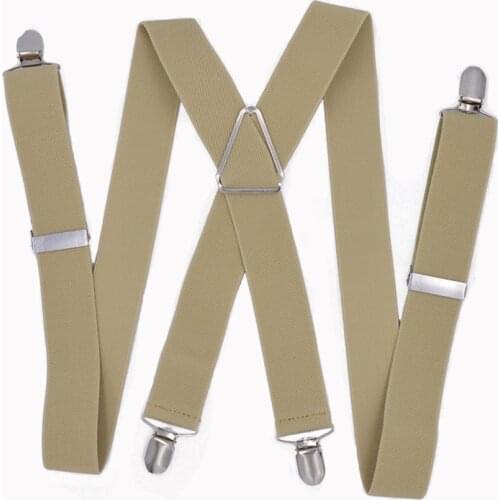 Large Size Suspenders big Men Adjustable Elastic X Back Pants Women Suspender for Trousers 55 Inch Clips on Khaki
