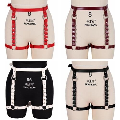 Sexy Harajuku Tight Leg Harness Bondage Adjust Punk Suspender Strap Belts Women PU Leather Garter Belt Elasticity Body Harness