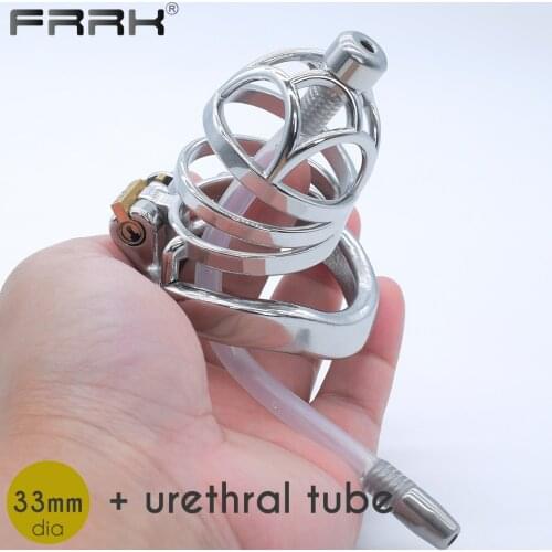 FRRK Steel Chastity Cock Cage with Urethral Plug Male Bondage Belt Device BDSM Adults Sex Toys for Men Fast Orgams