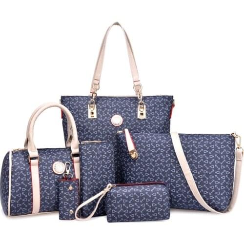 Luxury 6 Piece Set Women Bags Composite Bags Printing Sweet Ladies Messenger Bag Shoulder Tote Purse Wallet PU Leather Crossbody