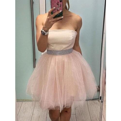 Sexy Strapless Party Dresses with Blet Short A-line Homecoming Dress robe de soiree