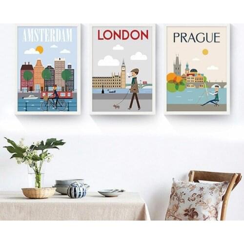 Northern Europe Modern Simple City Landscape Art Poster Oil Painting Core Living Room Hanging Decorative Painting movie poster