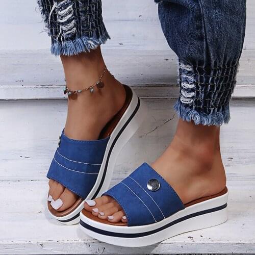 Women Slippers Shoes Platform Wedges Sandals Ladies High Heeled Shoes Outdoor Beach Sandals Ladies Slides Flip Flops Size 35-43