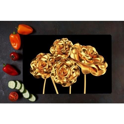 Glass Cutting Board Gold Flower Desenlı Glass Cutting Board Glass Cutting Table 30 cm x 40 cm Heat Resistant Glass cutting Plate