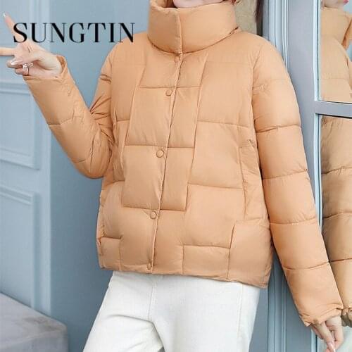 Sungtin Fashion Thicken Warm Loose Parkas Women Korean Solid Color Causal Jacket Female Vintage Elegant Coat 2021 Winter Padded