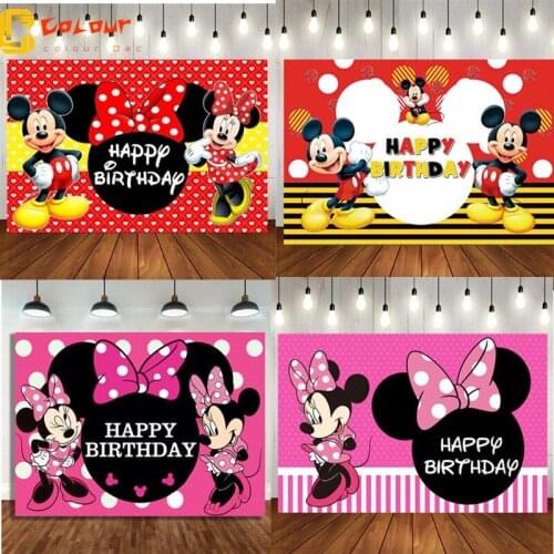 Customizable Minnie Mickey Mouse Photography Backgrounds Vinyl Cloth Photo Shootings Backdrops Baby Birthday Party Photo Studio