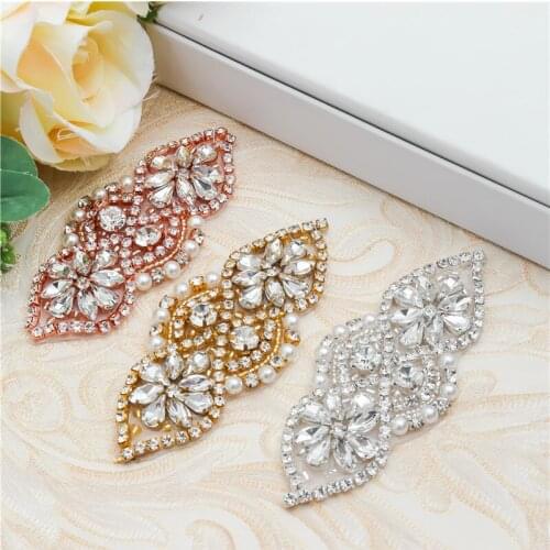 YANSTAR 30PCS Wholesale Bridal Sash Rhinestone Applique With Beads On Wedding Dress Iron On For Bridal Gown Sash YS913