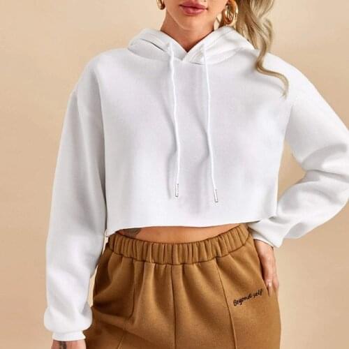 100% Cotton Solid Womens Crop Hoodie Thin Spring Autumn Long Sleeve Ladies Oversized Streetwear Pullover Sweatshirt M30624