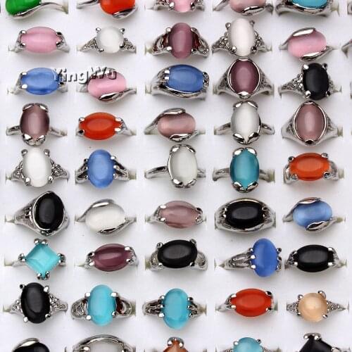 Yingwu 2020 new Korean simple fashion ring Cat eye stone personality silver rings Women High quality ladies jewelry 10pcs Lot