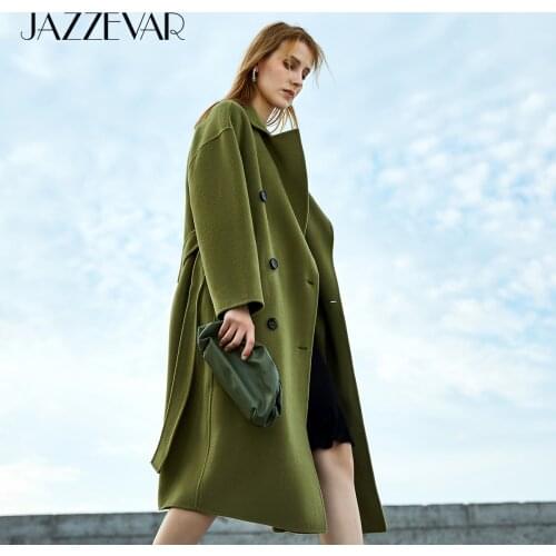 JAZZEVAR 2020 New Winter Women Hand-sewn Outerwear High Fashion Street Lady Double Breasted Woollen Double faced X-Long Coats