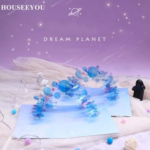 3PCS/Lot Crystal Dream Planet Greeting Invitations Cards 3D Pop-up Birthday Wedding Postcards Envelope for Guest Party Supplies