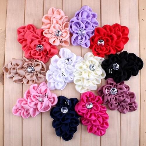 50pcs/lot) 12 Colors Handmade Soft Lchthyosis Shape Fabric Headband Flower Artificial Wedding Decorative Flowers+Bling Buttons