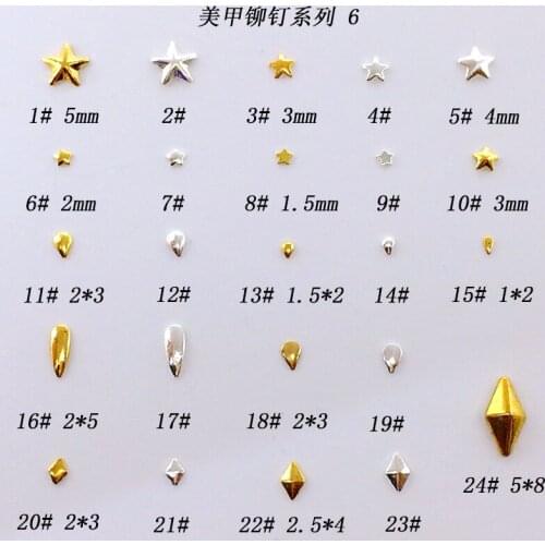 500pcs/bag New Japanese 3D Nail Art Deco Alloy Gold Stud Rivet Kawaii Star Droptear Rhombus DIY Supplies for Nail art