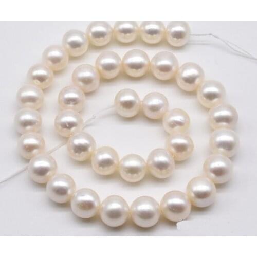 AA 11-12MM Large Pearls,White Near Round Cultured Freshwater Pearls For Making Jewellery Loose Beads,One Full Strand