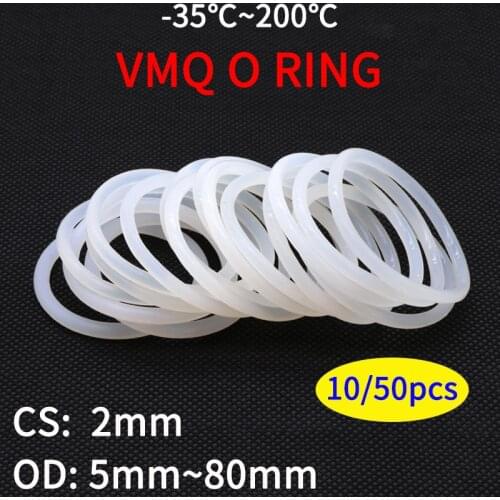 10/50pcs VMQ White Silicone Ring Gasket CS 2mm OD 5 ~ 80mm Food Grade Waterproof Washer Rubber silicone gasket rubber o-ring