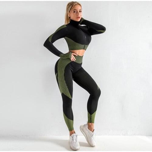 Seamless Women Yoga Sets Female Sport Gym suits Wear Running Clothes women Fitness Sport Yoga Suit Long Sleeve yoga clothing