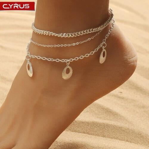 Bohemian Hollow Shell Anklets for Women Retro Multilayer Sliver Color Pendant Anklet Summer Beach Ankle Bracelet Foot Jewelry