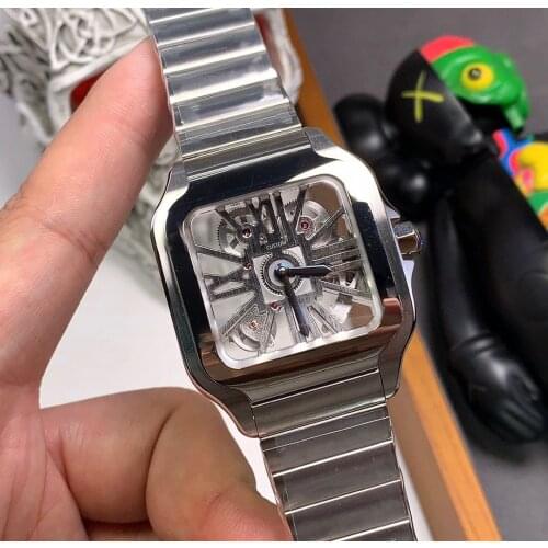 Classic Hollow Tourbillon Mechanical Watch Square Roman Dial Clock Top Movement Sapphire Glass STainless Steel Men Watches