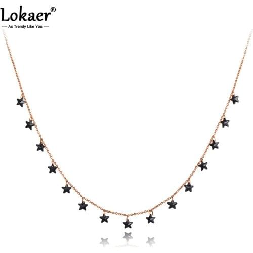 Lokaer New Bohemia Titanium Stainless Steel Black Star CZ Crystal Choker Necklace Trendy Pendant Chain Necklace For Women N20090