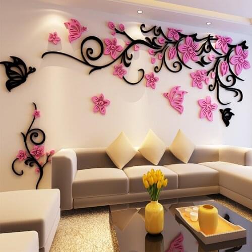 Flower Wall Stickers Vinyl Art Decal For Living Room Decor Floral Wall Mural Decorative Painting For TV Background Wallpaper