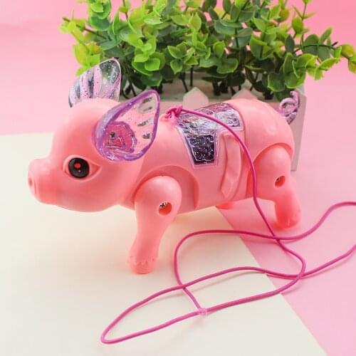 Electric Light Music Walking Pig Toy Luminous Cartoon Pink Pig with Leash for Kids Children Girls AC889