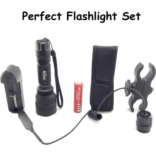 Perfect Set 2000LM XM-L2 U3 10x7135 1M 3500mA C8 LED Flashlight (Charger+Battery+Mount+Holster+Remote)