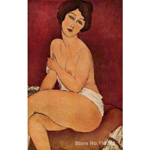 Handmade Oil Painting Nude Sitting on a Divan by Amedeo Modigliani Canvas Reproduction office wall art High quality