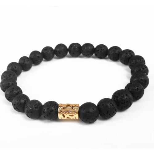 KEJIALAI 2018 Fashion Black Lave Stone Beaded Men Bracelet Energy Yoga Lava Real Tube Charm Women Jewelry Pulseras Hombre BS-001
