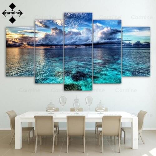 Sea Wave Landscape Canvas Hd Modern Wall Art Home Decoration Living Room 5 Panel Print Painting Modular Pictures Poster No Frame
