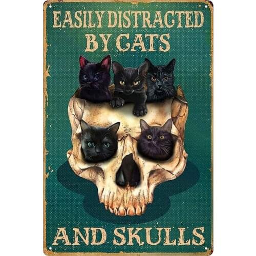 Skull and Cat Metal Retro Vintage Tin Sign Bar Wall Decor Poster 8x12 inch