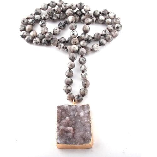 MOODPC Fashion Bohemian Jewelry Stones Knotted Natural Pendant Druzy Necklaces For Women Ethnic Necklace