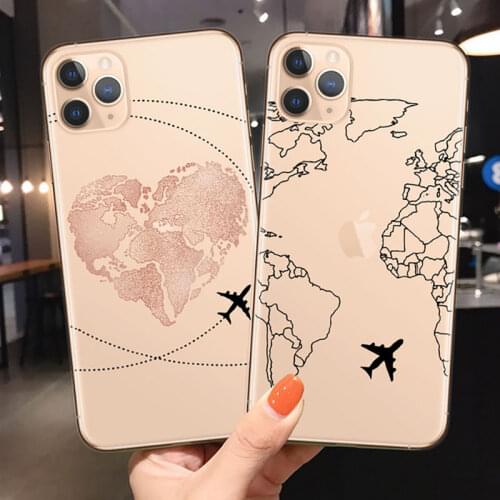 World Map Travel Soft TPU Phone Cases For iPhone 12 Pro XS Max XR 7 8 Plus 6S Plane Cover For iPhone 11 SE2020 Coque