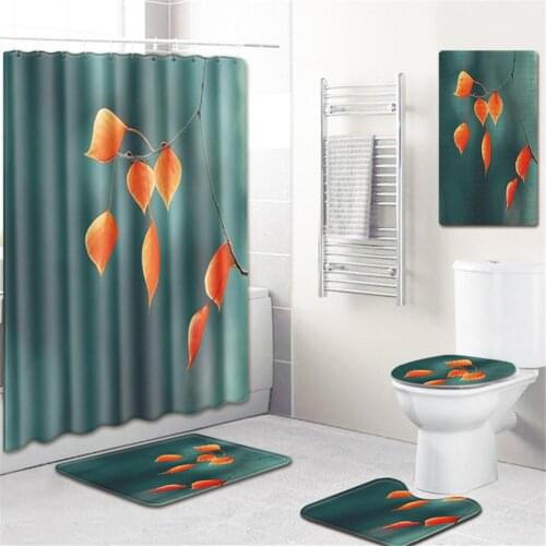5pcs Shower Curtain Set with Non-Slip Rug, Toilet Lid Cover, Bath Mat and 12 Hooks, Shower Curtain Set For Bathroom Decoration