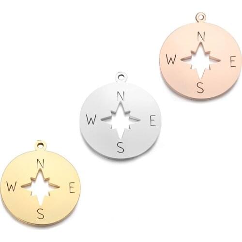 Stainless Steel Compass Pendant Charms Rose Gold Silver Color Tiny Round Charm for DIY Necklace Findings Crafts Jewelry Making