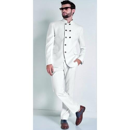 Latest Coat Pant Designs White Groom Tuxedos Double Breasted Blazer India Style Mens Wedding Party Suits (Jacket Pants)