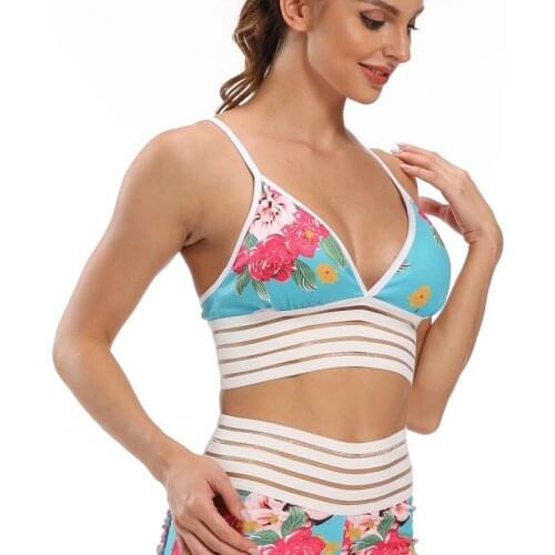 2021 New Women Sports Bra Lace Print Yoga Top Fitness Running Wear Haut Femme Padding Gym Bras Breathable Top Deportivo Mujer