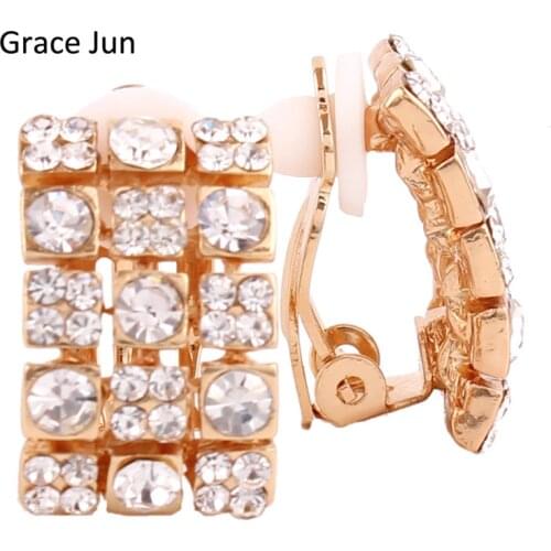 Grace Jun New Arrival Rhinestone Crystal Rhinestone Crystal Clip on Earrings No Pierced for Women Charm Ear Clip