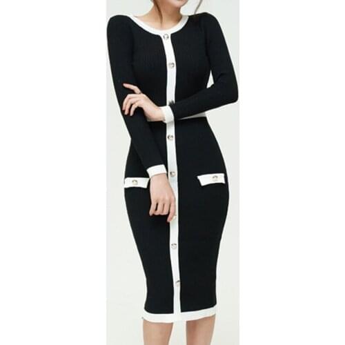 New arrival comfortable fashion knit elastic high quality work style temperamental vintage elegant cute basic Sheath dress